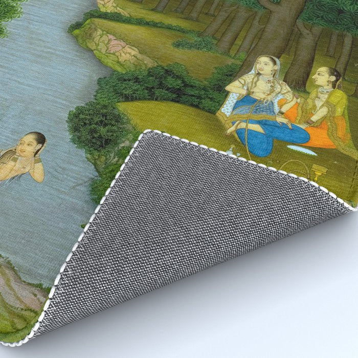 Women enjoying the river at the forestâs edge Indian Miniature Painting  Rug Gallery Image 4