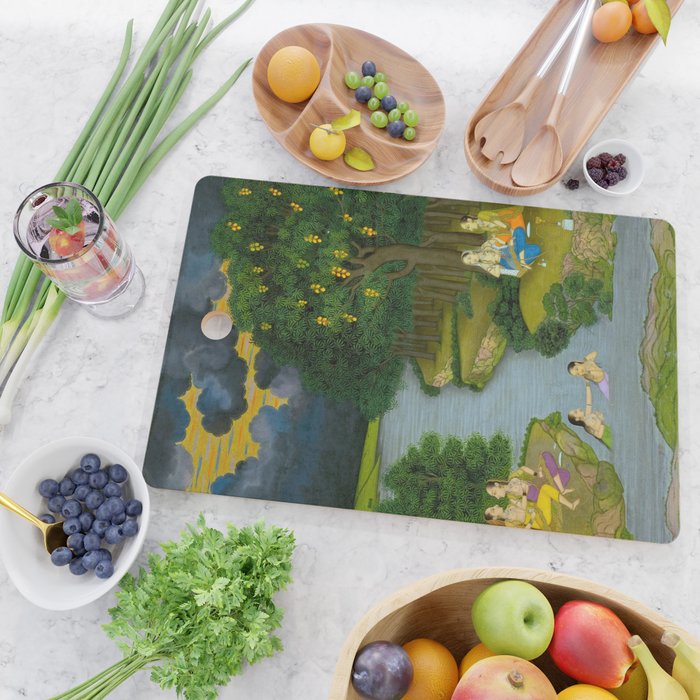 Women enjoying the river at the forestâs edge Indian Miniature Painting  Cutting Board Gallery Image 2