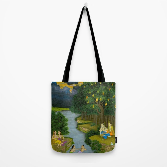 Women enjoying the river at the forestâs edge Indian Miniature Painting  Tote Bag Gallery Image 2