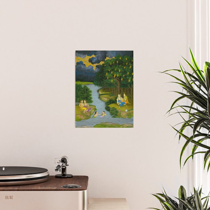 Women enjoying the river at the forestâs edge Indian Miniature Painting  Poster Gallery Image 2