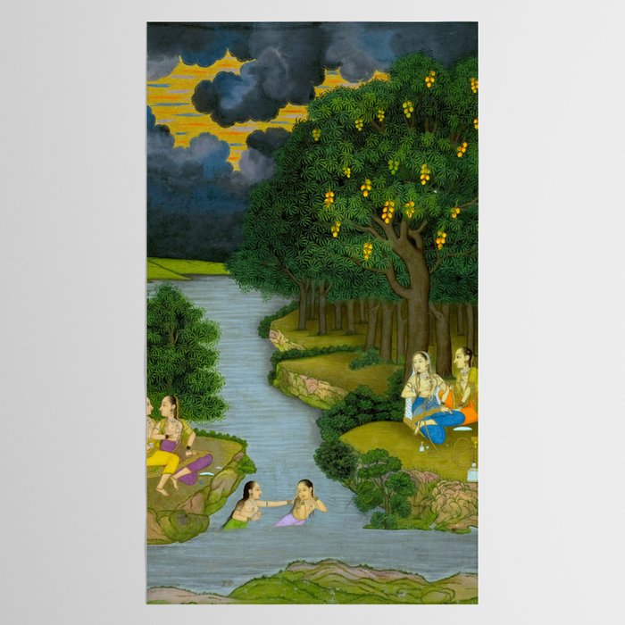 Women enjoying the river at the forestâs edge Indian Miniature Painting  Tablecloth Gallery Image 2