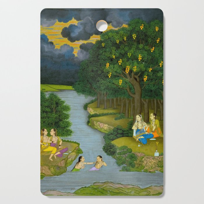 Women enjoying the river at the forestâs edge Indian Miniature Painting  Cutting Board Gallery Image 1