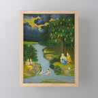 Women enjoying the river at the forestâs edge Indian Miniature Painting  Mini Art Print Gallery Image 1