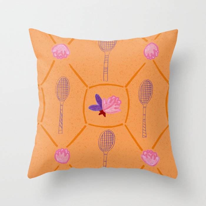 Tennis Rackets & Roses in Peach & Orange Throw Pillow Gallery Image 1