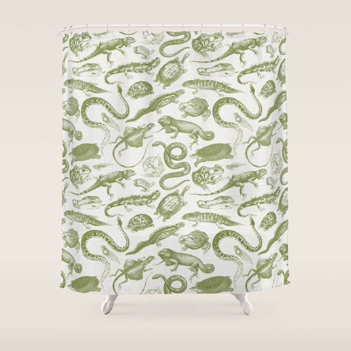 Reptiles and Amphibians Vintage Chic Monochromatic Pattern  Shower Curtain Gallery Image 1