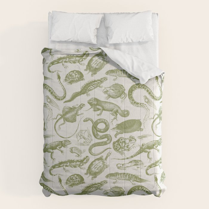 Reptiles and Amphibians Vintage Chic Monochromatic Pattern  Comforter Gallery Image 1