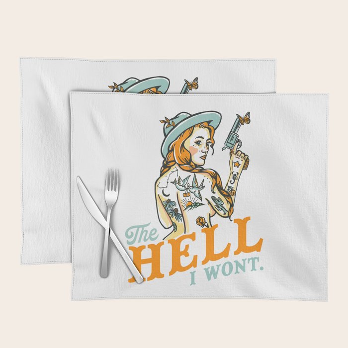 The Hell I Won't: Tattoo Redhead With A Revolver Placemat Gallery Image 1