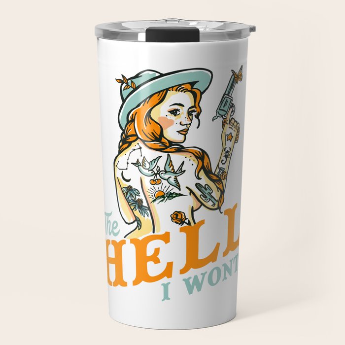 The Hell I Won't: Tattoo Redhead With A Revolver Travel Mug Gallery Image 1