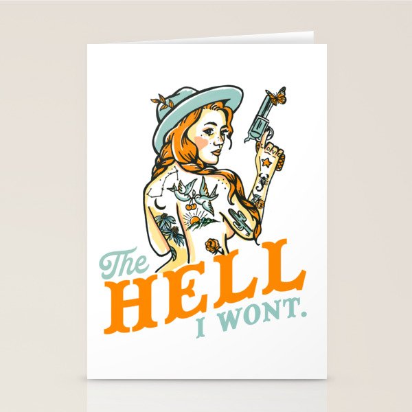 The Hell I Won't: Tattoo Redhead With A Revolver Stationery Card Gallery Image 2
