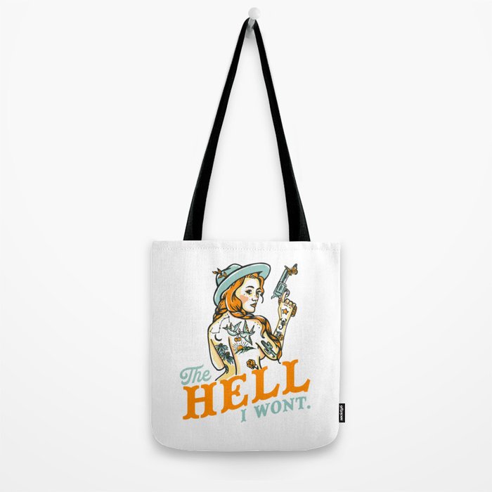 The Hell I Won't: Tattoo Redhead With A Revolver Tote Bag Gallery Image 2