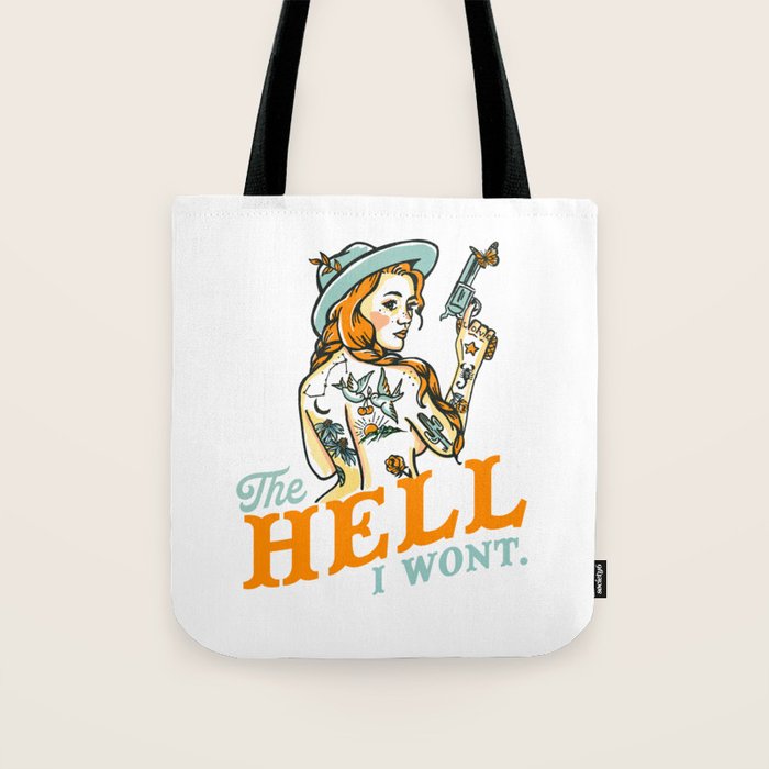 The Hell I Won't: Tattoo Redhead With A Revolver Tote Bag Gallery Image 1