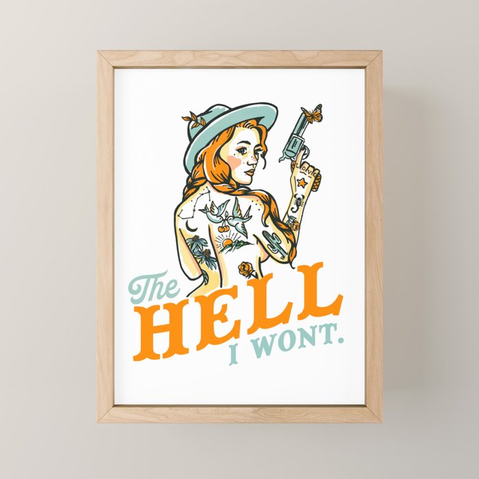 The Hell I Won't: Tattoo Redhead With A Revolver Mini Art Print Gallery Image 1