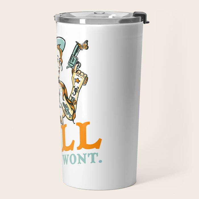 The Hell I Won't: Tattoo Redhead With A Revolver Travel Mug Gallery Image 2