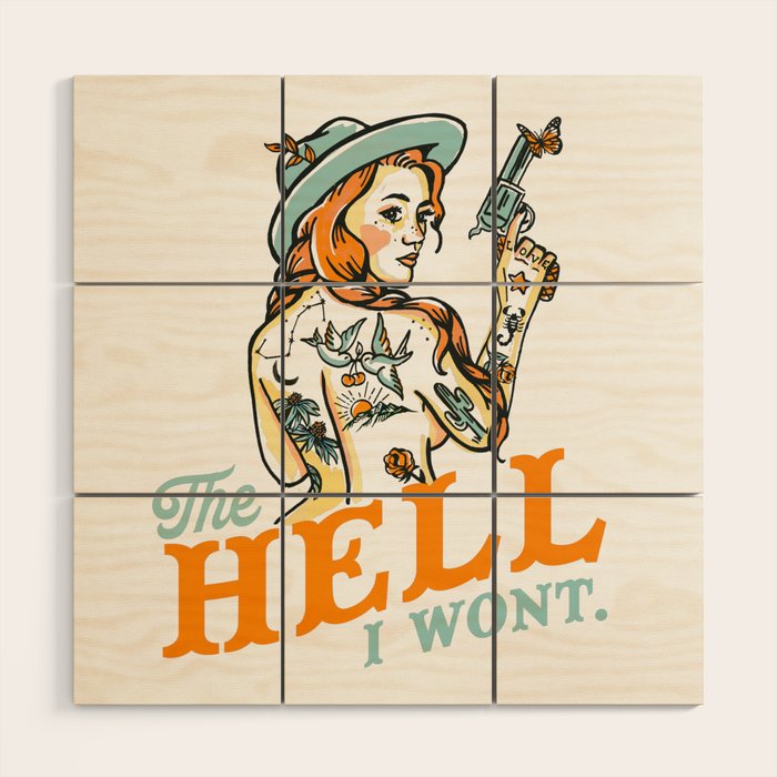 The Hell I Won't: Tattoo Redhead With A Revolver Wood Wall Art Gallery Image 1