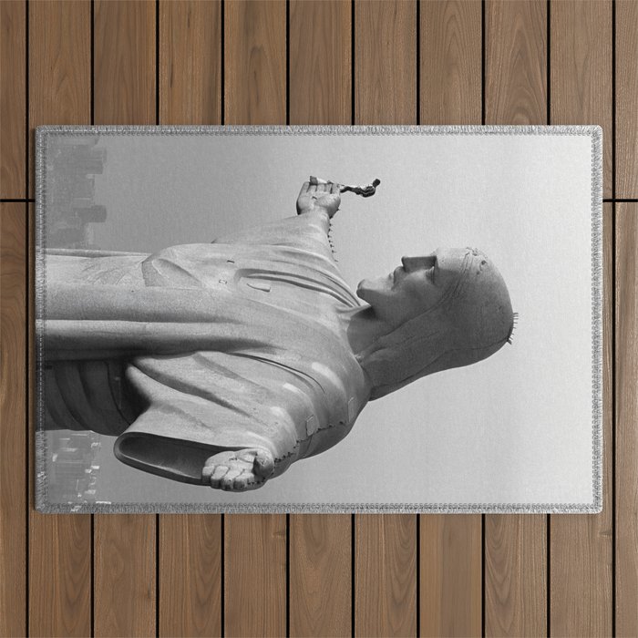 Christ the Redeemer, Rio de Janeiro, Brazil death defying dare devil black and white photography Outdoor Rug Gallery Image 1
