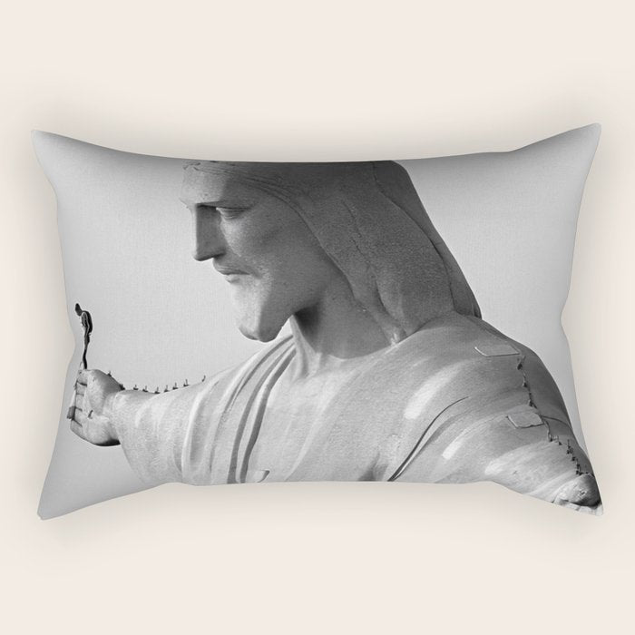 Christ the Redeemer, Rio de Janeiro, Brazil death defying dare devil black and white photography Rectangular Pillow Gallery Image 2