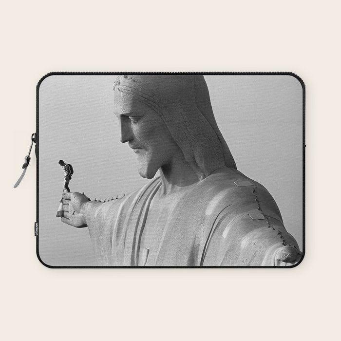 Christ the Redeemer, Rio de Janeiro, Brazil death defying dare devil black and white photography Laptop Sleeve Gallery Image 1