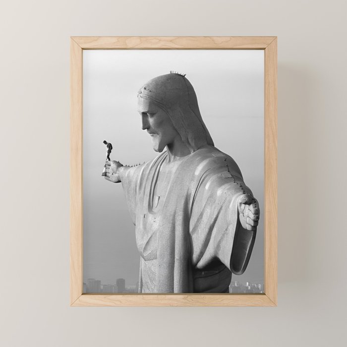 Christ the Redeemer, Rio de Janeiro, Brazil death defying dare devil black and white photography Mini Art Print Gallery Image 1