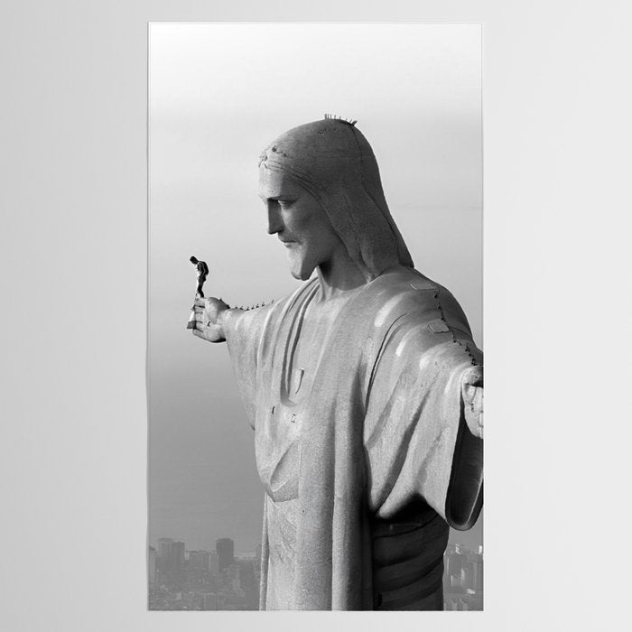 Christ the Redeemer, Rio de Janeiro, Brazil death defying dare devil black and white photography Tablecloth Gallery Image 2