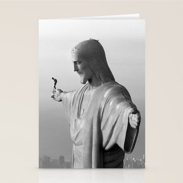 Christ the Redeemer, Rio de Janeiro, Brazil death defying dare devil black and white photography Stationery Card Gallery Image 2