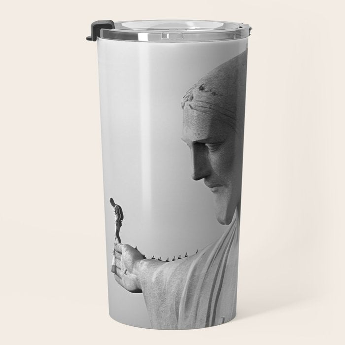 Christ the Redeemer, Rio de Janeiro, Brazil death defying dare devil black and white photography Travel Mug Gallery Image 3
