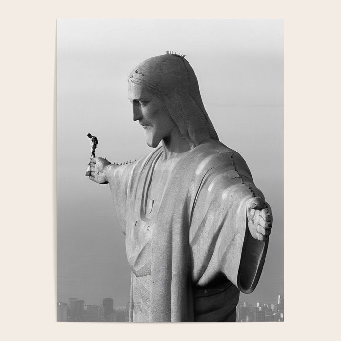Christ the Redeemer, Rio de Janeiro, Brazil death defying dare devil black and white photography Poster Gallery Image 1