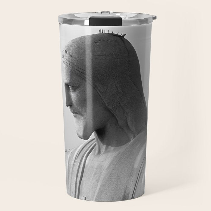Christ the Redeemer, Rio de Janeiro, Brazil death defying dare devil black and white photography Travel Mug Gallery Image 1