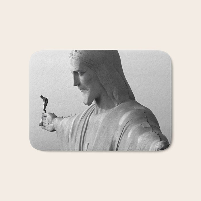 Christ the Redeemer, Rio de Janeiro, Brazil death defying dare devil black and white photography Bath Mat Gallery Image 1