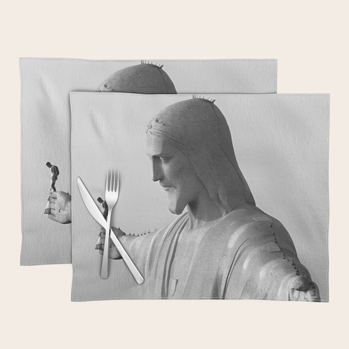 Christ the Redeemer, Rio de Janeiro, Brazil death defying dare devil black and white photography Placemat Gallery Image 1