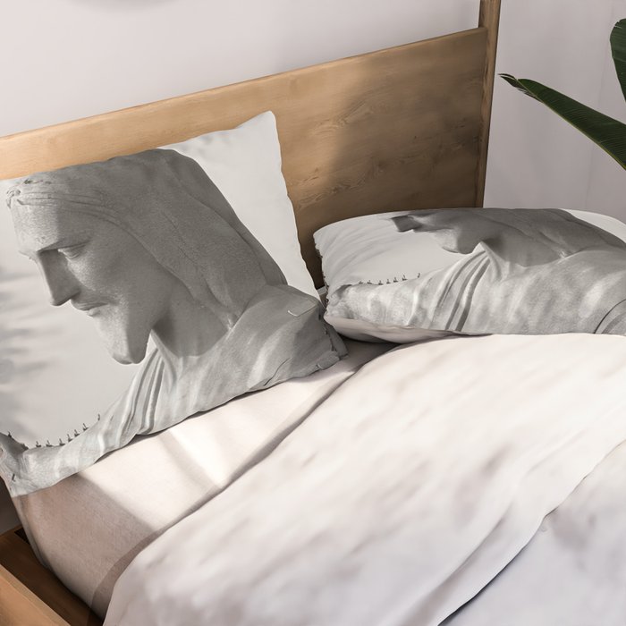 Christ the Redeemer, Rio de Janeiro, Brazil death defying dare devil black and white photography Pillow Sham Gallery Image 2