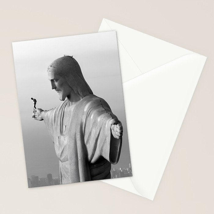 Christ the Redeemer, Rio de Janeiro, Brazil death defying dare devil black and white photography Stationery Card Gallery Image 2