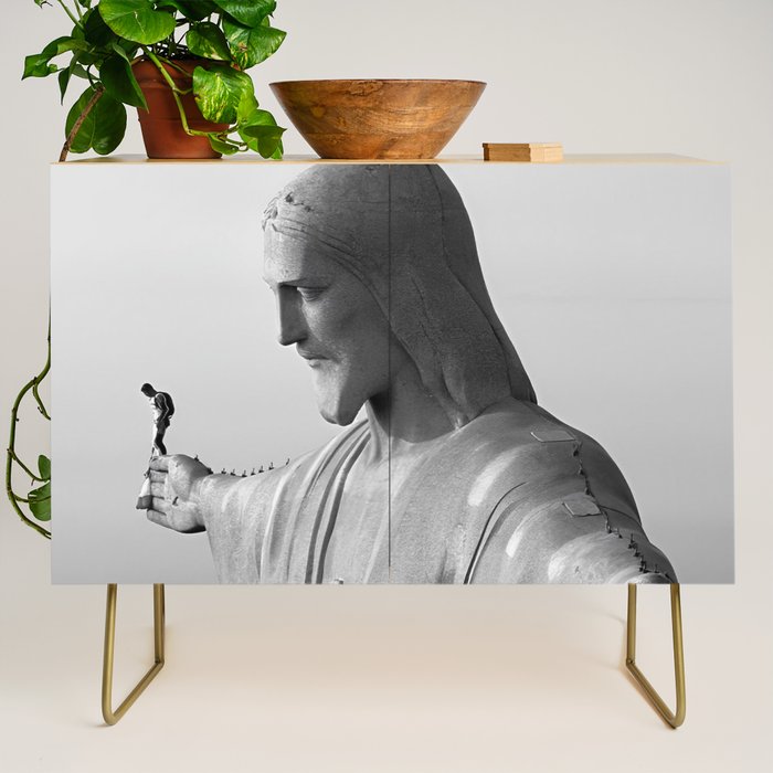 Christ the Redeemer, Rio de Janeiro, Brazil death defying dare devil black and white photography Credenza Gallery Image 1