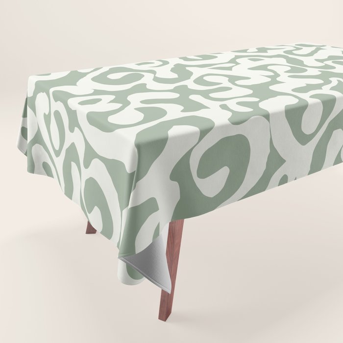 Sage Green and Off White Abstract Modern Scala Media Pattern Tablecloth Gallery Image 1