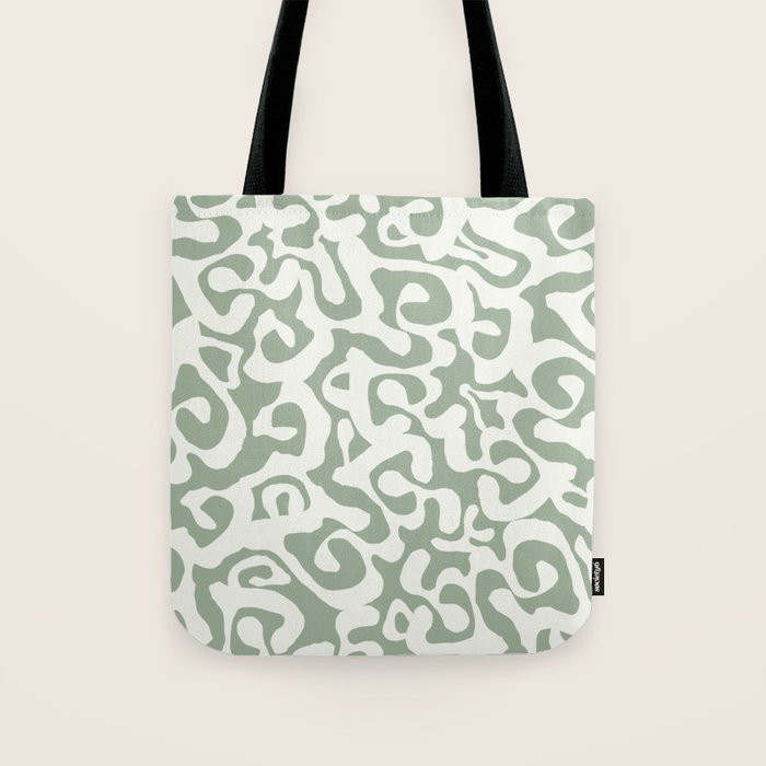 Sage Green and Off White Abstract Modern Scala Media Pattern Tote Bag Gallery Image 1