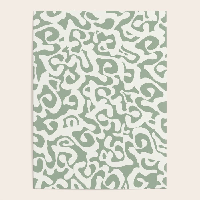 Sage Green and Off White Abstract Modern Scala Media Pattern Poster Gallery Image 1
