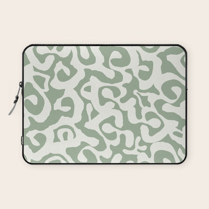 Sage Green and Off White Abstract Modern Scala Media Pattern Laptop Sleeve Gallery Image 1