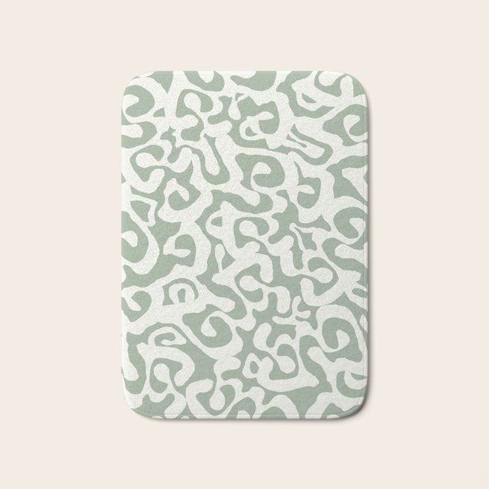 Sage Green and Off White Abstract Modern Scala Media Pattern Bath Mat Gallery Image 1