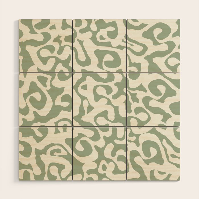 Sage Green and Off White Abstract Modern Scala Media Pattern Wood Wall Art Gallery Image 1