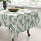 Sage Green and Off White Abstract Modern Scala Media Pattern Tablecloth Gallery Image 3