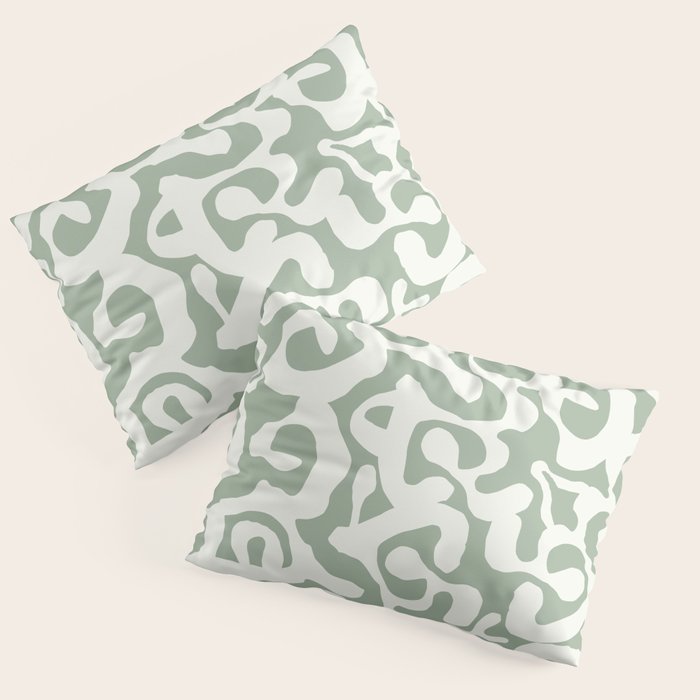 Sage Green and Off White Abstract Modern Scala Media Pattern Pillow Sham Gallery Image 3