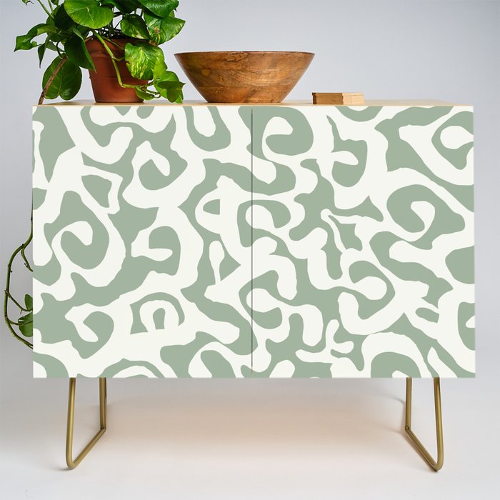 Sage Green and Off White Abstract Modern Scala Media Pattern Credenza Gallery Image 1