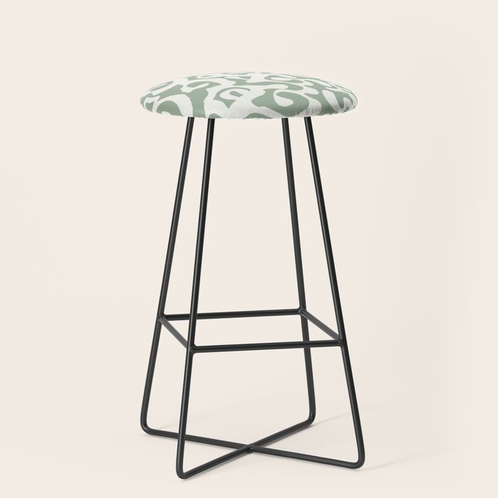 Sage Green and Off White Abstract Modern Scala Media Pattern Stool Gallery Image 1