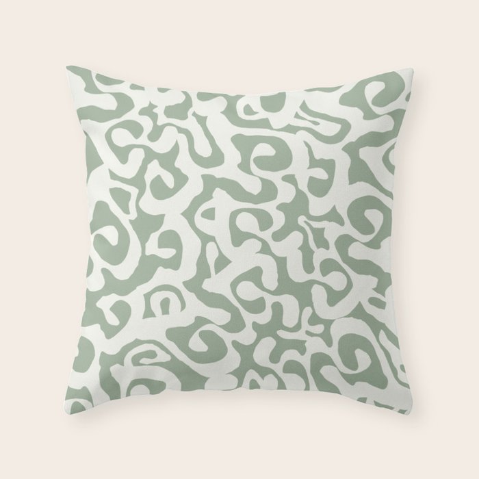 Sage Green and Off White Abstract Modern Scala Media Pattern Throw Pillow Gallery Image 1