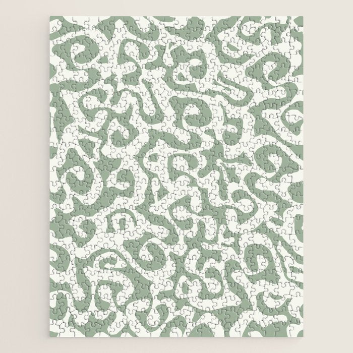 Sage Green and Off White Abstract Modern Scala Media Pattern Jigsaw Puzzle Gallery Image 1