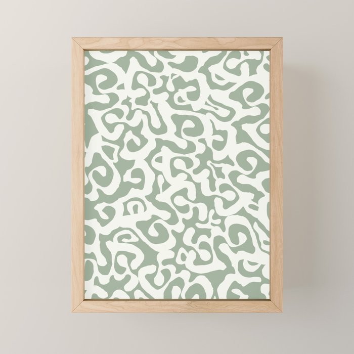 Sage Green and Off White Abstract Modern Scala Media Pattern Mini Art Print Gallery Image 1