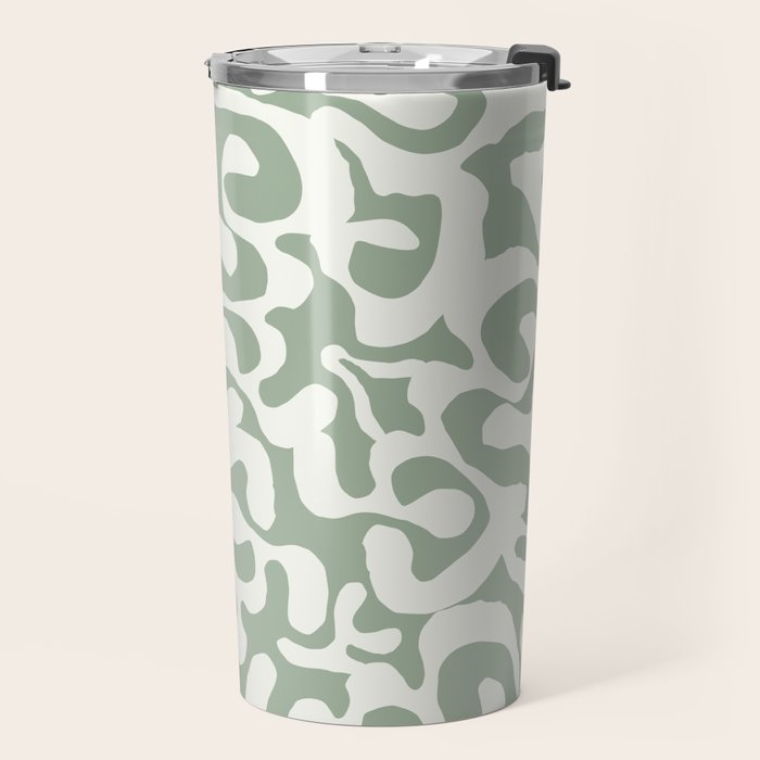 Sage Green and Off White Abstract Modern Scala Media Pattern Travel Mug Gallery Image 2