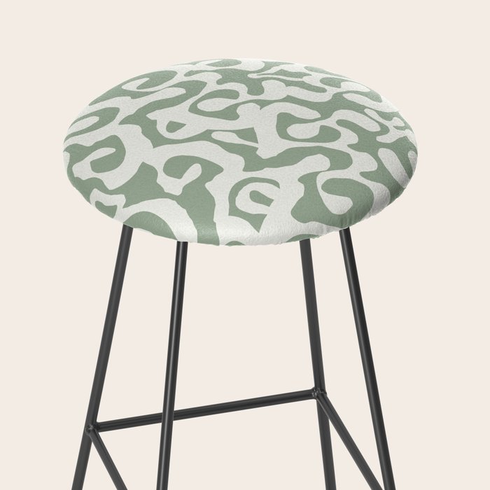 Sage Green and Off White Abstract Modern Scala Media Pattern Stool Gallery Image 2