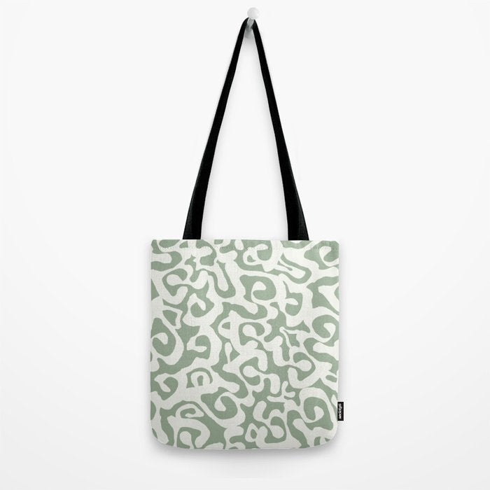 Sage Green and Off White Abstract Modern Scala Media Pattern Tote Bag Gallery Image 2