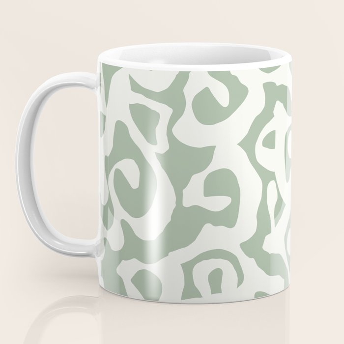 Sage Green and Off White Abstract Modern Scala Media Pattern Coffee Mug Gallery Image 3