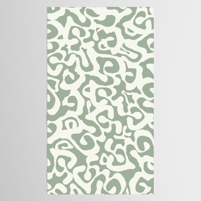 Sage Green and Off White Abstract Modern Scala Media Pattern Tablecloth Gallery Image 2